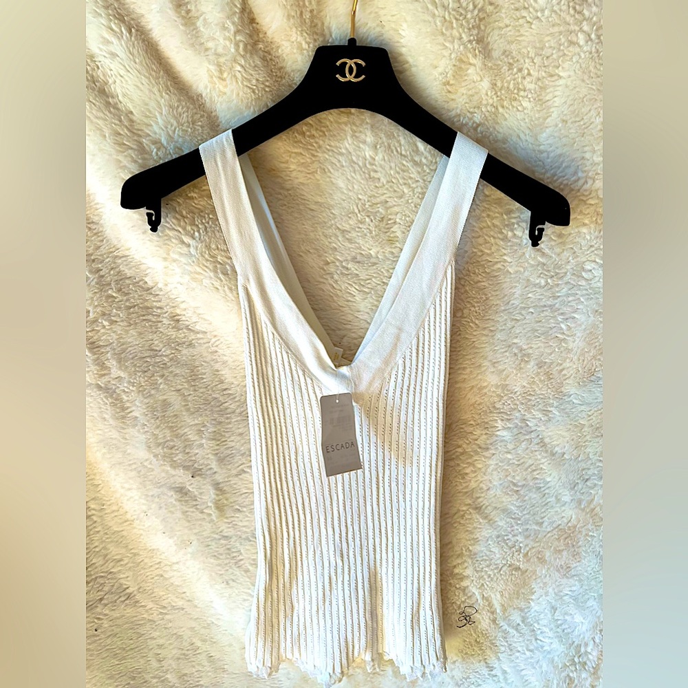 Escada Women Knit White Criss Cross Tank Size 44